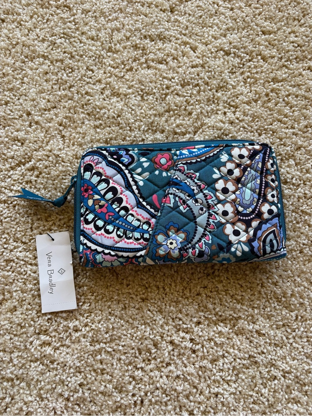 Vera Bradley Family Travel Wallet Haymarket Paisley Jewel Quilted Zip Around NWT